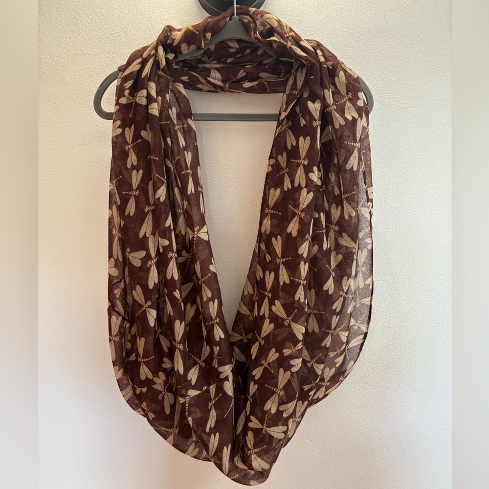 Charming Charlie Brown Dragonfly Infinity Scarf OS